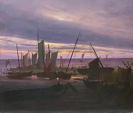 Caspar David Friedrich, Navires dans le port, le soir, 1828.