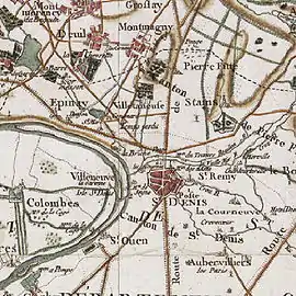 Extrait de la carte de Cassini. Villetaneuse est au nord-ouest de Saint-Denis.