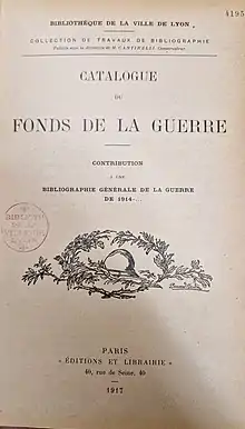 Page de titre du catalogue du Fonds la Guerre 14-18 de la bibliothèque municipale de Lyon