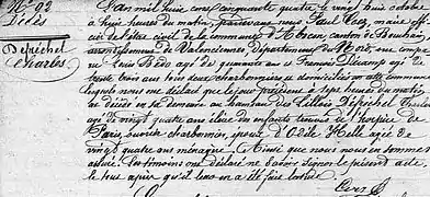 Catastrophe d'Aniche de 1854 -  État civil d'Abscon - acte de décès 92 Defréchel Charles