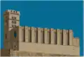 Représentation hypothétique de la cathédrale de Palma de Majorque au XIVe siècle avec une seule nef, transformée plus tard en un bâtiment à trois nefs plus élevé.