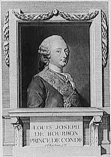 Gravure du prince Louis V de Condé en habits d’apparat.