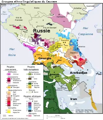 Langues dans les pays caucasiens vers 2000