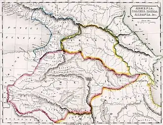 Carte montrant le contour de l'Ibérie, au nord de l'Arménie.