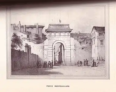 La porte Montgaillard, par Jean-Mamert Cayla (1842, Toulouse monumentale et pittoresque)