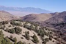 Vue sud-est à l'ouest des Stansburys (au-dessus du centre de la Skull Valley), depuis la Cedar Mountain Wilderness, dans les Cedar Mountains