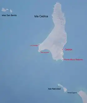 Photo annotée de Cedros Island et des Islas San Benito prises par la navette spatiale américaine.