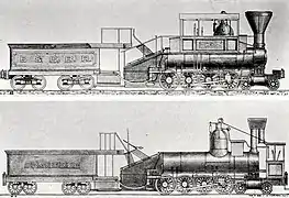 Conversion d'un locomotive lourde standard (en bas) en Camelback en 1864.