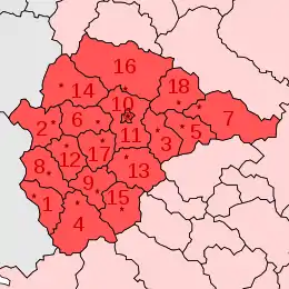 Carte du district fédéral central présentant le découpage en sujets fédéraux