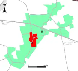 Carte en couleur représentant les étapes de développement du bâti d'un bourg.