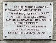 Plaque en l'honneur des personnes persécutées