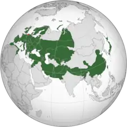 Carte avec projection orthographique de l'Eurasie.