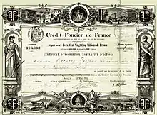 Certificat d'inscription d'Action du Crédit Foncier de France