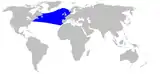 Aire de répartition du Mésoplodon de Sowerby