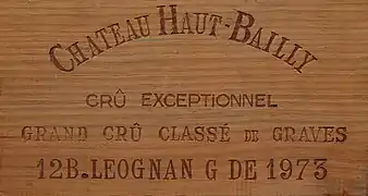 Partie d'une caisse de Château Haut-Bailly 1973.