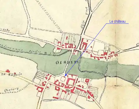 Localisation du château sur un plan d'Oissery (1880-1888 ?)