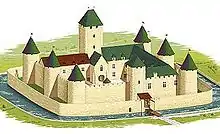Illustration du château au XIVe siècle