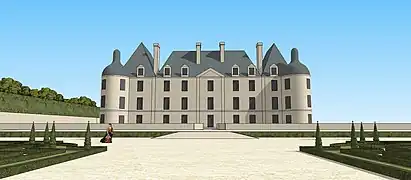 Schéma du château de Fay-lès-Nemours du côté du jardin (Seine et Marne, 77) XVIIe siècle.