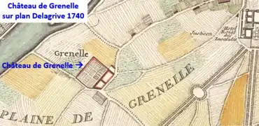 Le château de Grenelle 1740 avec jardin à la française.