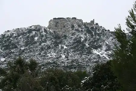 Face nord du château, sous la neige.