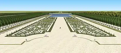 Restitution 3D de la Grande Perspective des jardins du château de Pontchartrain, début du XVIIIe siècle.