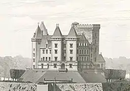 Schéma en noir et blanc d'un château.