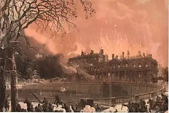 Le château de Saint-Cloud en flammes.