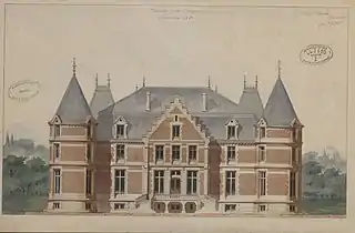 Façades sud et latérales, dessins aquarellés signés Viollet-le-Duc, 1861.