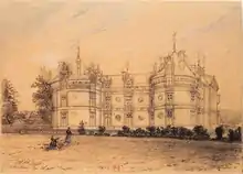 Le château du Lude au XIXe siècle, dessiné par Hubert Clerget.