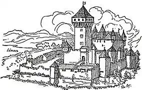 Le Château de Vullierens sous forme de maison fort en 1308.