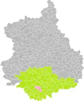 Position de Châteaudun (en rose) dans son arrondissement (en vert) au sein du département d'Eure-et-Loir (grisé).