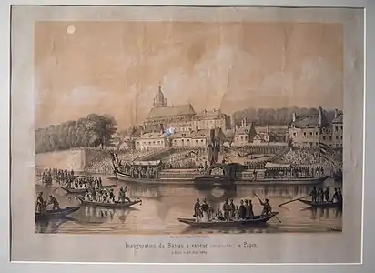 Inauguration du bateau à vapeur (inexplosible) “Le Papin”, Châteauneuf-sur-Loire, musée de la Marine de Loire.