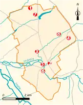 Une carte matérialisant l'emplacement des lieux et monuments sur le territoire de Chédigny