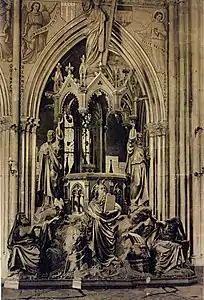 Chaire monumentale (vers 1875-1878), en collaboration avec Henri Chapu, basilique Notre-Dame-d'Espérance de Saint-Brieuc.