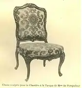 Chaise sculptée qui proviendrait de la chambre de Mme de Pompadour.