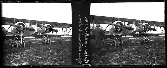 Chalons-Melette, le 31-08-1915. Biplan Caudron à deux moteurs - Fonds Berthelé.