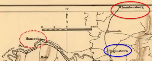  old map with points of interest circled