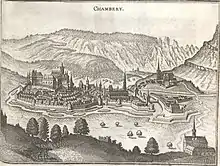 Peinture de la ville et du château de Chambéry en 1645