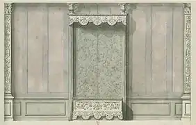 Elévation du fond de la chambre de parade, vers 1708, avec le lit.