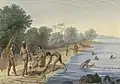 Représentation d'un artiste français de populations Chamorro à la pêche (1819).