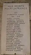 Plaque sur la mairie : les Morts pour la France.
