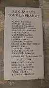 Plaque sur la mairie : les Morts pour la France (suite).