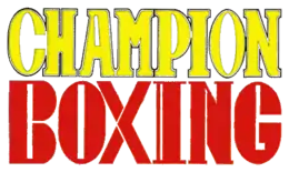 Champion Boxing est inscrit sur deux lignes, en jaune et rouge.