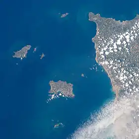 Image satellite des îles Anglo-Normandes et de l'extrémité du Cotentin.