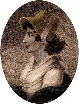 Portrait ovale d'une femme portant un bonnet