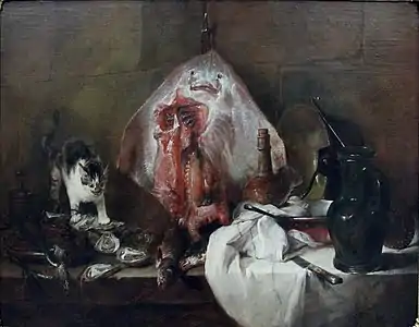 Jean Siméon Chardin, La Raie, 1728 (rendu naturaliste des matières, mates ou luisantes). Huile sur toile, 114 × 146 cm. Paris, musée du Louvre.