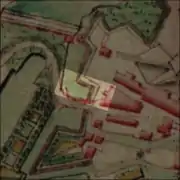Emplacement approximatif de l'excavation sur la carte de Ferraris.