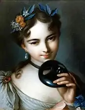 Détail de Portrait d'une jeune femme portant un masque de Charles Antoine Coypel