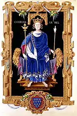 Sacre de Charles IV le Bel en manteau bleu uni.