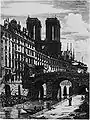 Le pont en 1850 (gravure de Charles Meryon) avec ses trois arches.